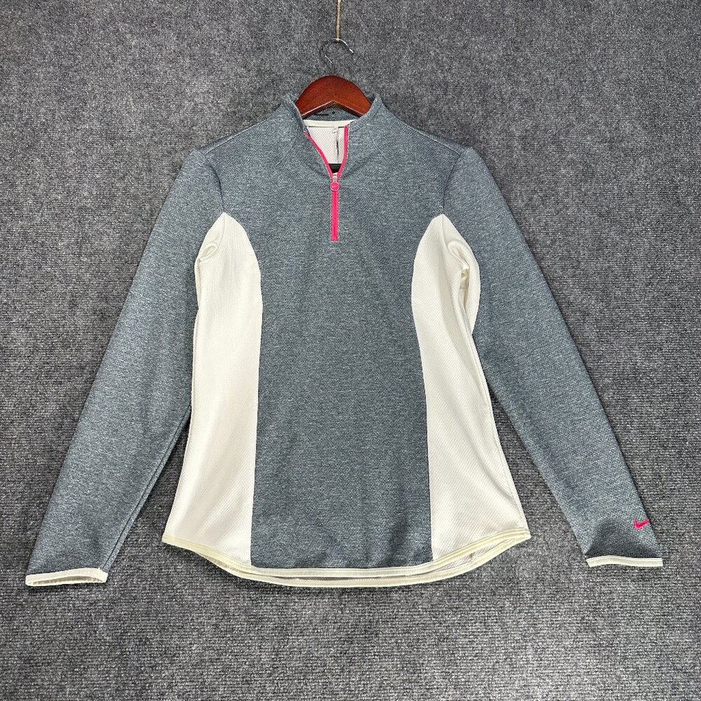 Nike Golf Top Womens Small  1/4 Zip  Tour Performance Dri Fit Gray White Pink